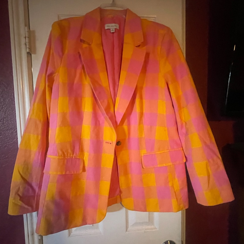 Vibrant Pink & Yellow Check Blazer - Women’s Jacket